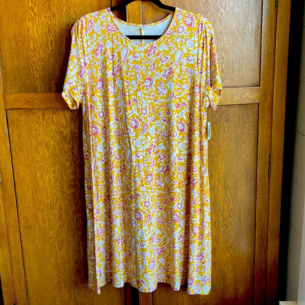 Old Navy Yellow Floral Short-Sleeve Dress with Pink and White Accents.      NWT